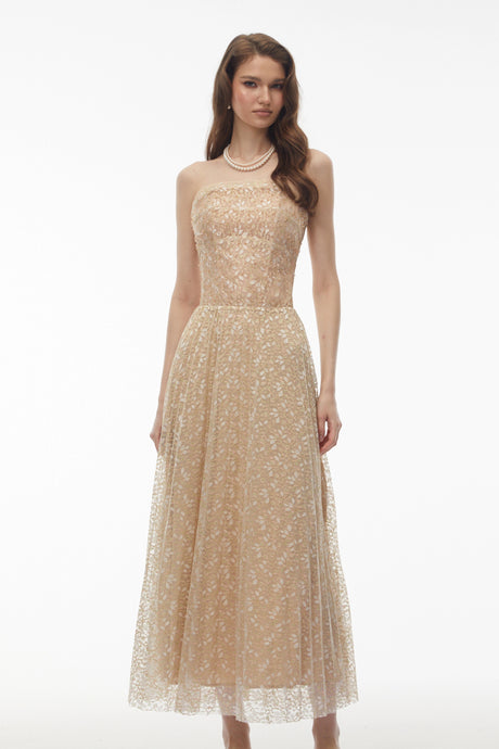 Lauretta Maxi Dress Champagne Sequin Off Shoulder