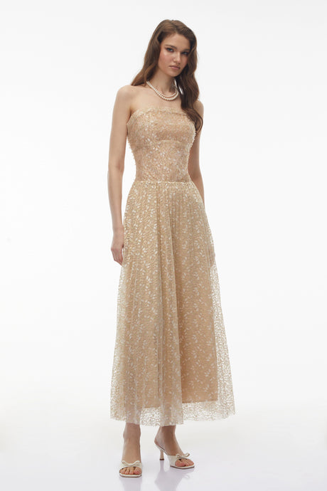 Lauretta Maxi Dress Champagne Sequin Off Shoulder