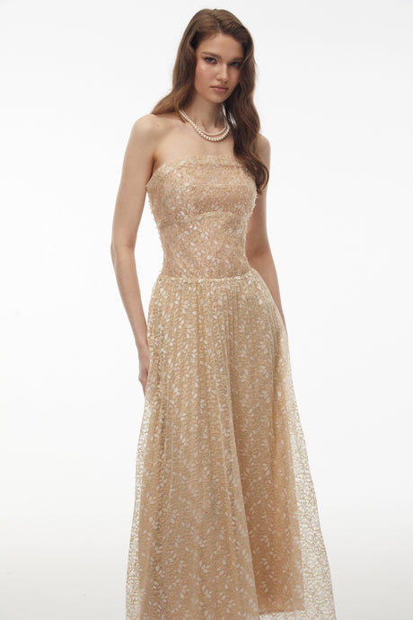 Lauretta Maxi Dress Champagne Sequin Off Shoulder