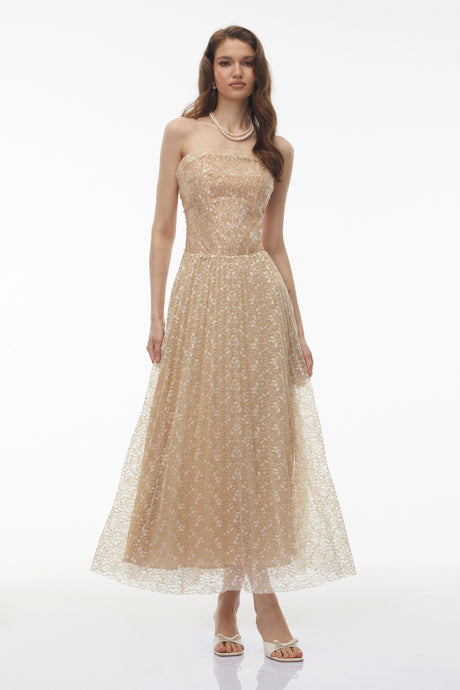 Lauretta Maxi Dress Champagne Sequin Off Shoulder