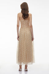 Maria Champagne Sequin Off Shoulder Maxi Dress
