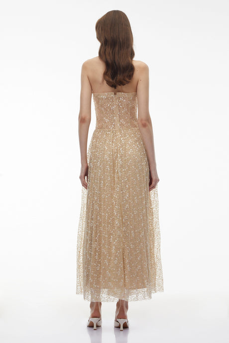 Lauretta Maxi Dress Champagne Sequin Off Shoulder