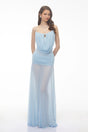 Mariana Blue Draped Ruched Maxi Dress