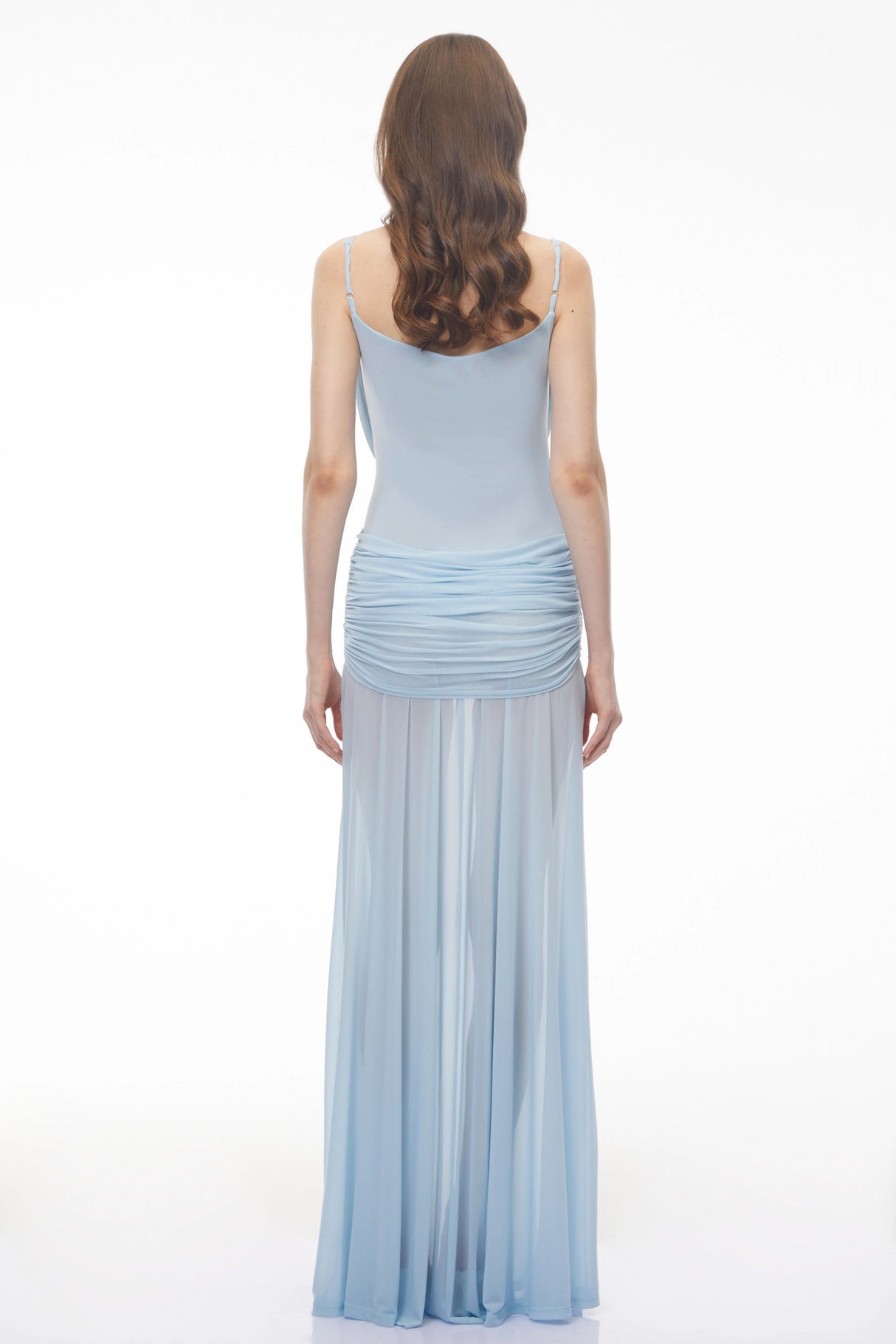 Mariana Blue Draped Ruched Maxi Dress