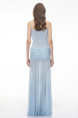 Mariana Blue Draped Ruched Maxi Dress