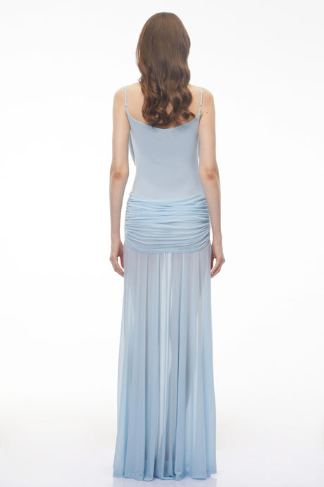 Caroline Maxi Dress Blue Draped Ruched