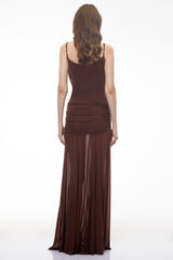 Mariana Brown Draped Ruched Maxi Dress
