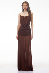 Mariana Brown Draped Ruched Maxi Dress