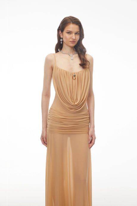 Franca Maxi Dress Neutral Draped Ruched