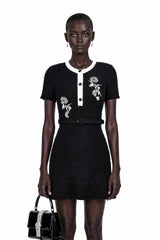Marianne Black Sequin Embroidered Knit Mini Dress