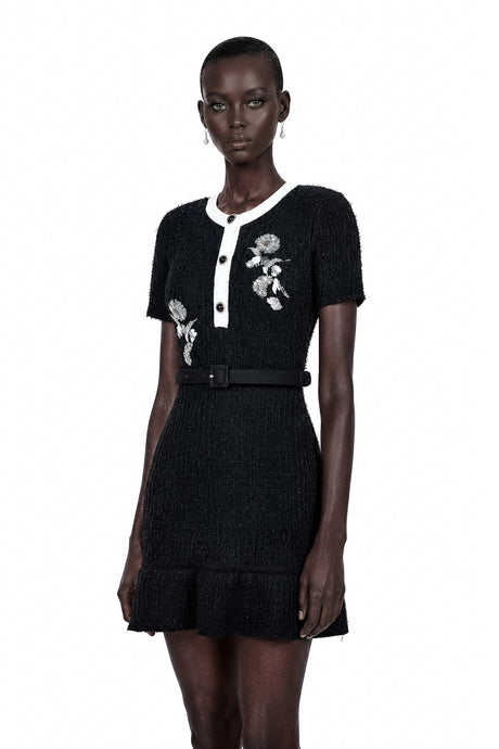 Lucia Mini Dress Black Sequin Embroidered Knit