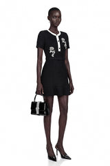 Marianne Black Sequin Embroidered Knit Mini Dress
