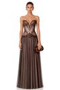 Marianne Brown Lace Corset Maxi Dress