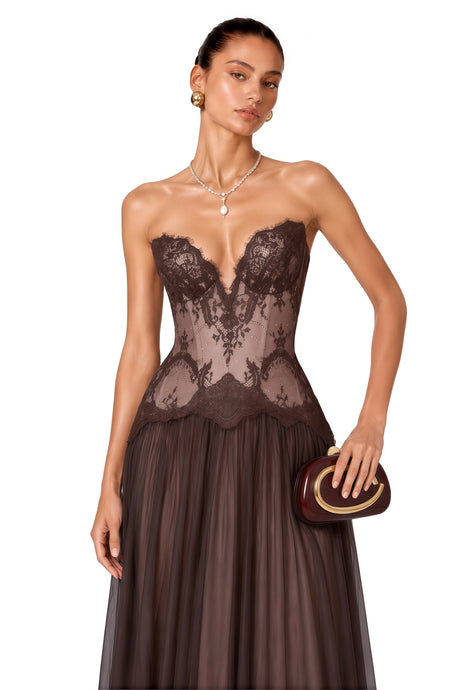 Luisa Maxi Dress Brown Lace Corset