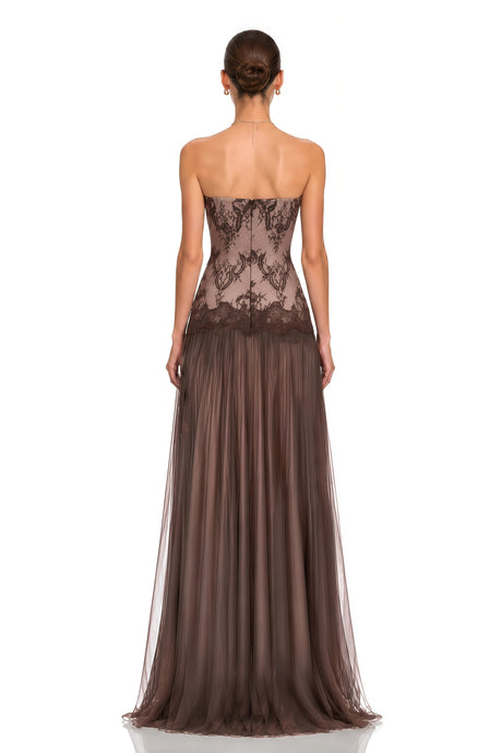 Luisa Maxi Dress Brown Lace Corset