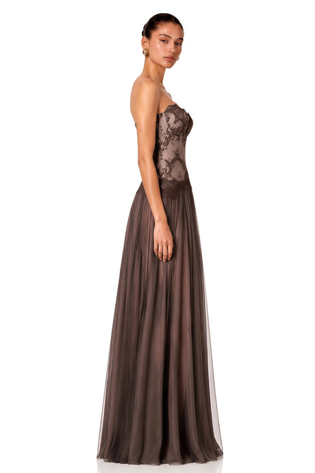 Luisa Maxi Dress Brown Lace Corset