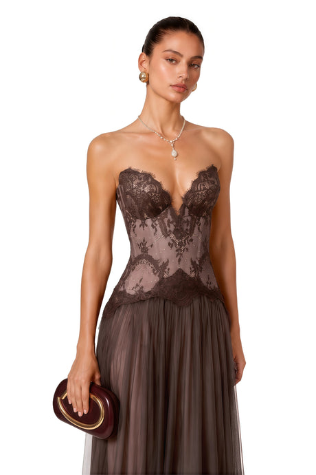Luisa Maxi Dress Brown Lace Corset