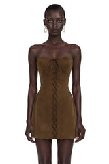 Marianne Dark Brown Off Shoulder Mini Dress
