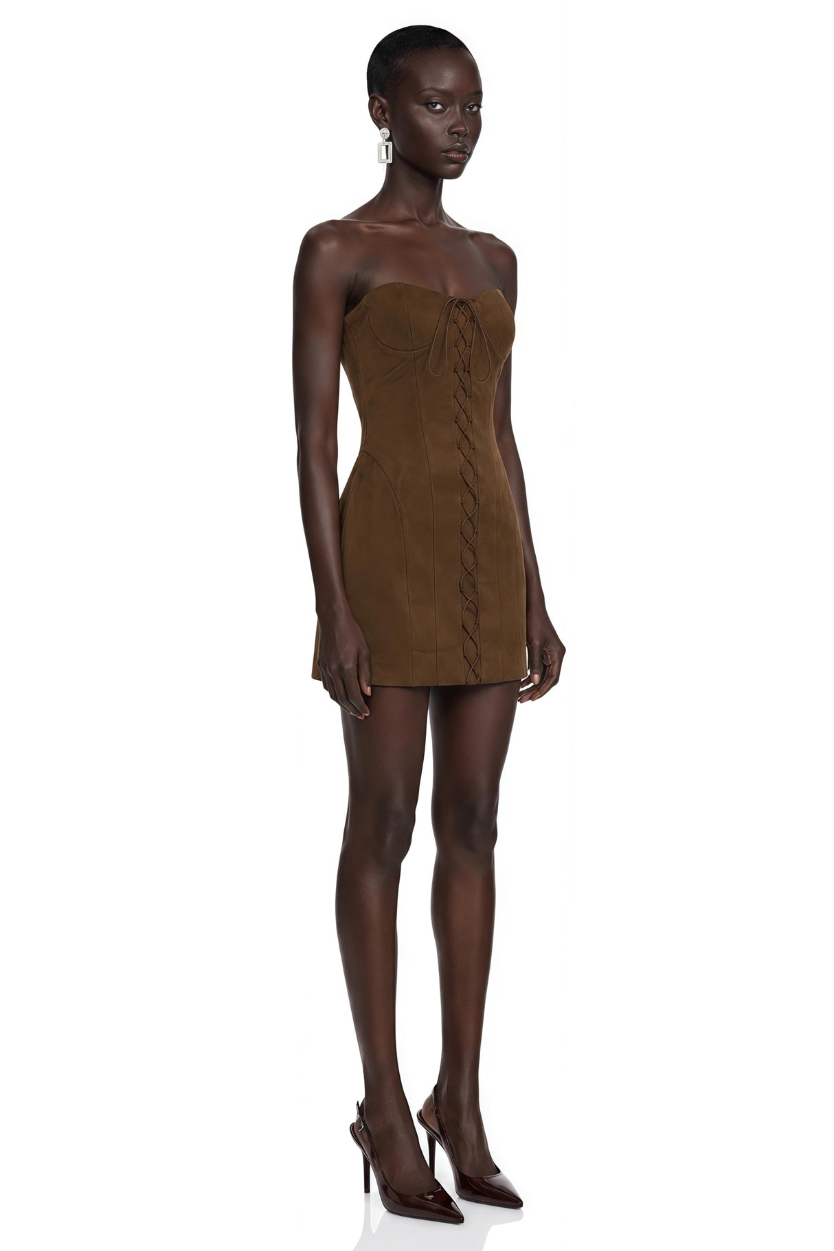 Marianne Dark Brown Off Shoulder Mini Dress