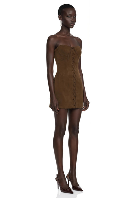 Quinn Mini Dress Dark Brown Off Shoulder