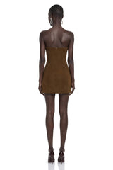 Marianne Dark Brown Off Shoulder Mini Dress