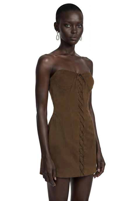 Quinn Mini Dress Dark Brown Off Shoulder