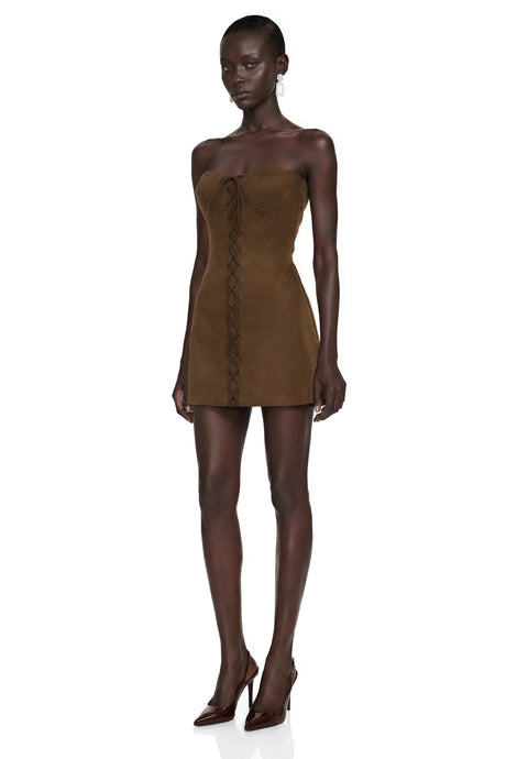 Quinn Mini Dress Dark Brown Off Shoulder