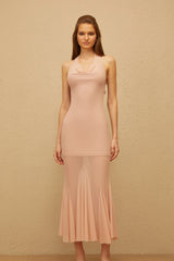 Marianne Pink Halterneck Mermaid Mesh Midi Dress