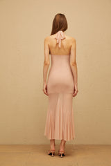 Marianne Pink Halterneck Mermaid Mesh Midi Dress