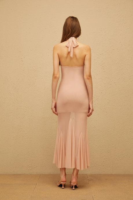 Federica Midi Dress Pink Halterneck Mermaid Mesh