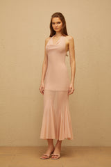 Marianne Pink Halterneck Mermaid Mesh Midi Dress