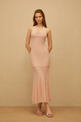 Marianne Pink Halterneck Mermaid Mesh Midi Dress