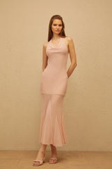 Marianne Pink Halterneck Mermaid Mesh Midi Dress