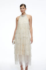 Maribel CrystalCollar Embellished Midi Dress