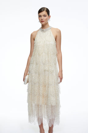Maribel CrystalCollar Embellished Midi Dress