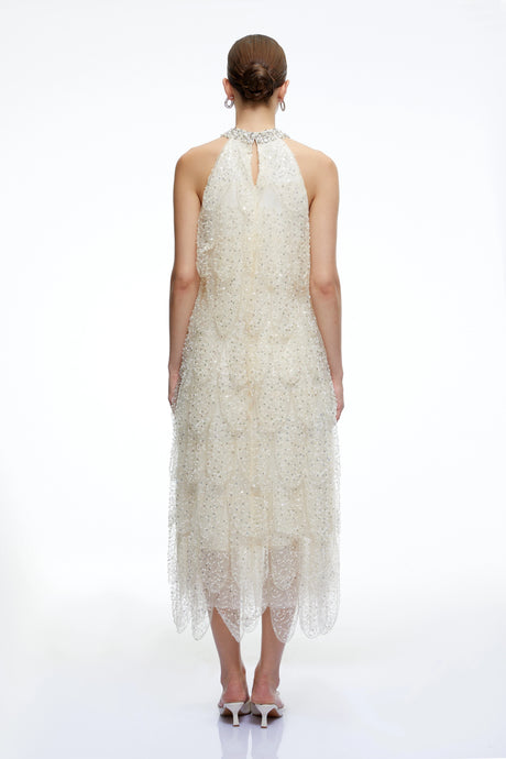 Paloma Midi Dress Crystal-Collar Embellished