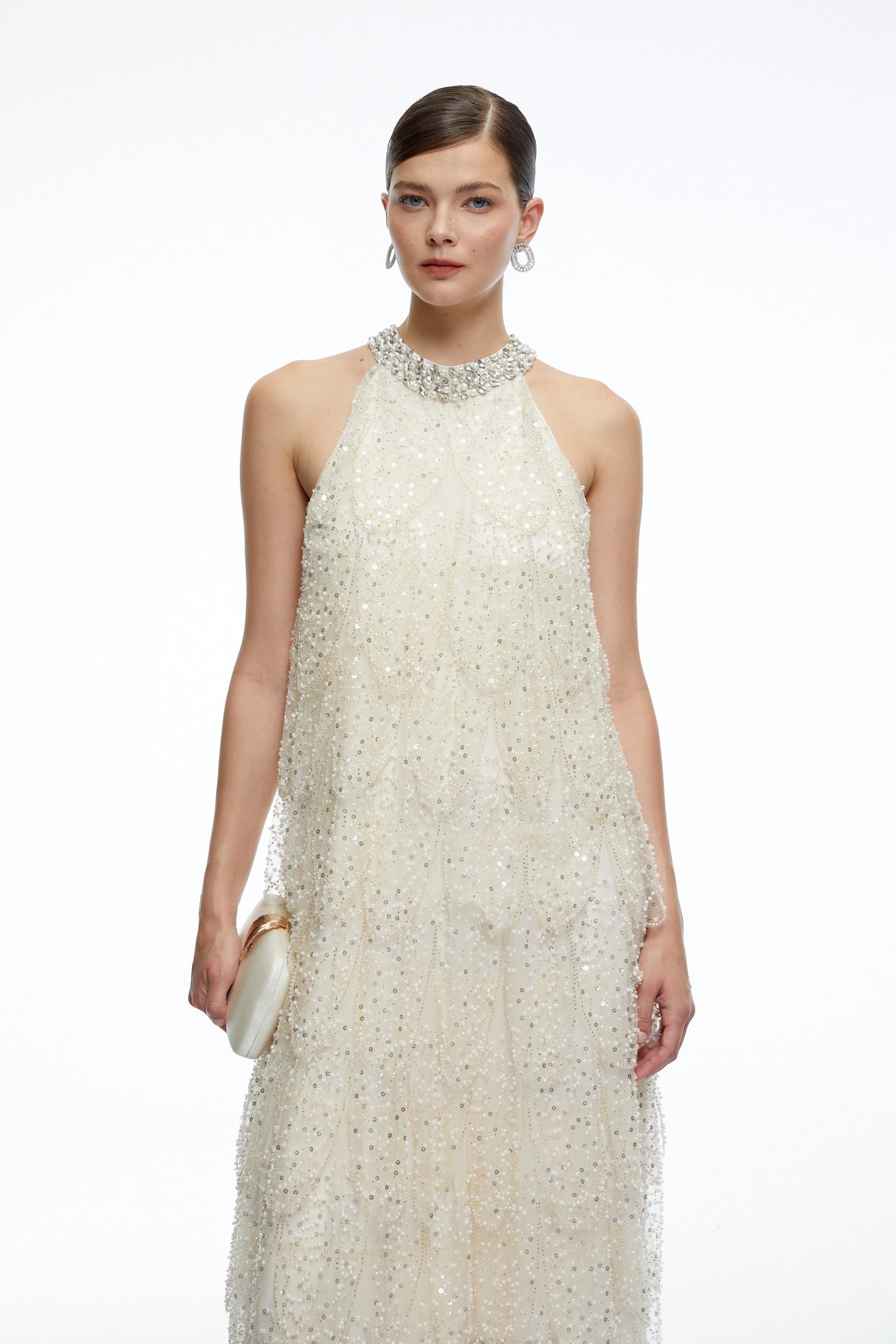 Maribel CrystalCollar Embellished Midi Dress