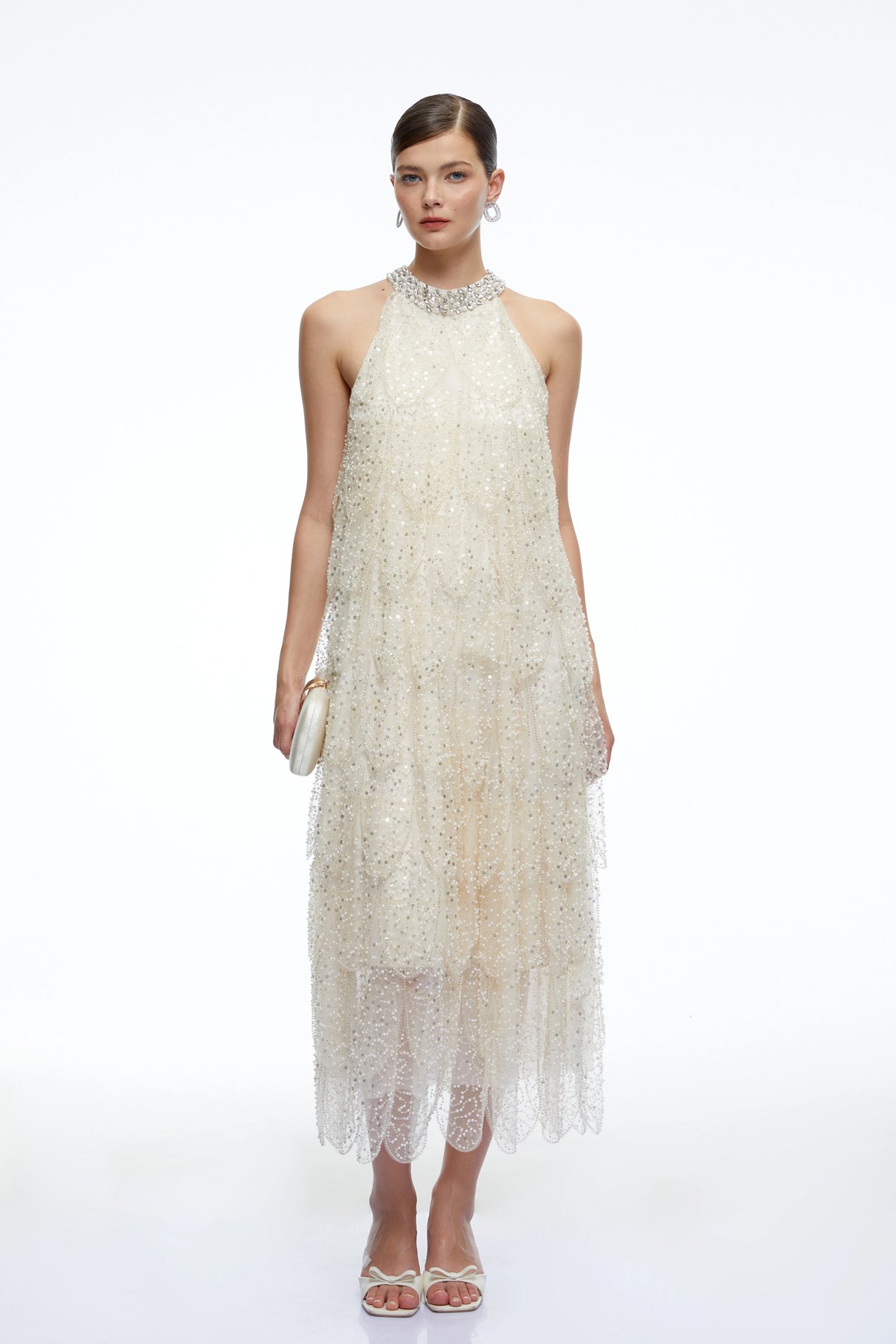 Maribel CrystalCollar Embellished Midi Dress