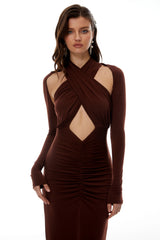 Marie Brown Cross Over CutOut Maxi Dress