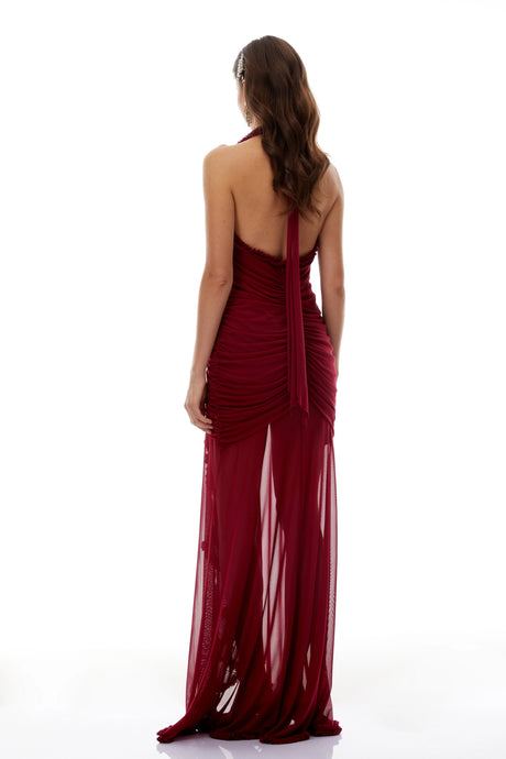 Tatiana Maxi Dress Burgundy Asymmetrical Ruched