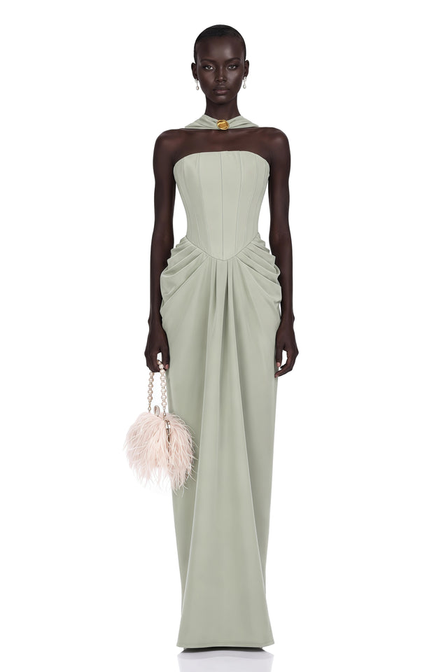 Mariella Green Halterneck Corset Maxi Gown