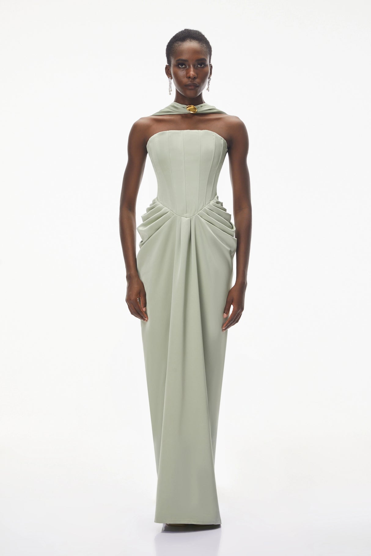 Mariella Green Halterneck Corset Maxi Gown