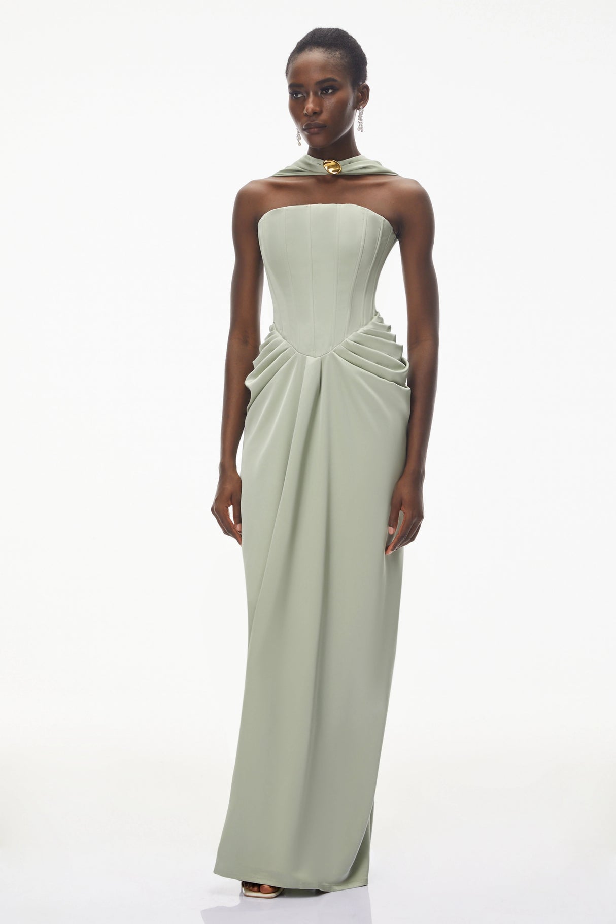 Mariella Green Halterneck Corset Maxi Gown