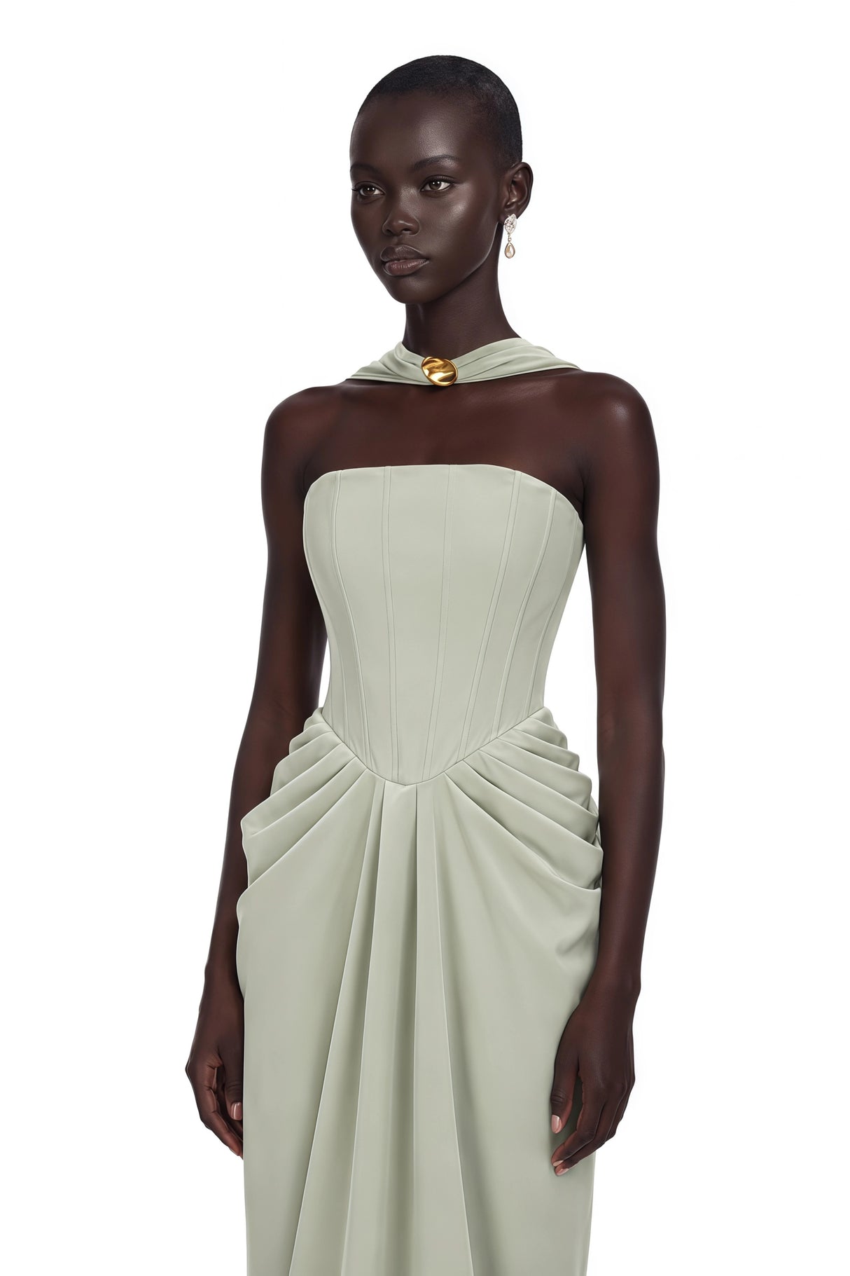 Mariella Green Halterneck Corset Maxi Gown
