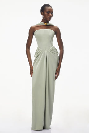 Mariella Green Halterneck Corset Maxi Gown