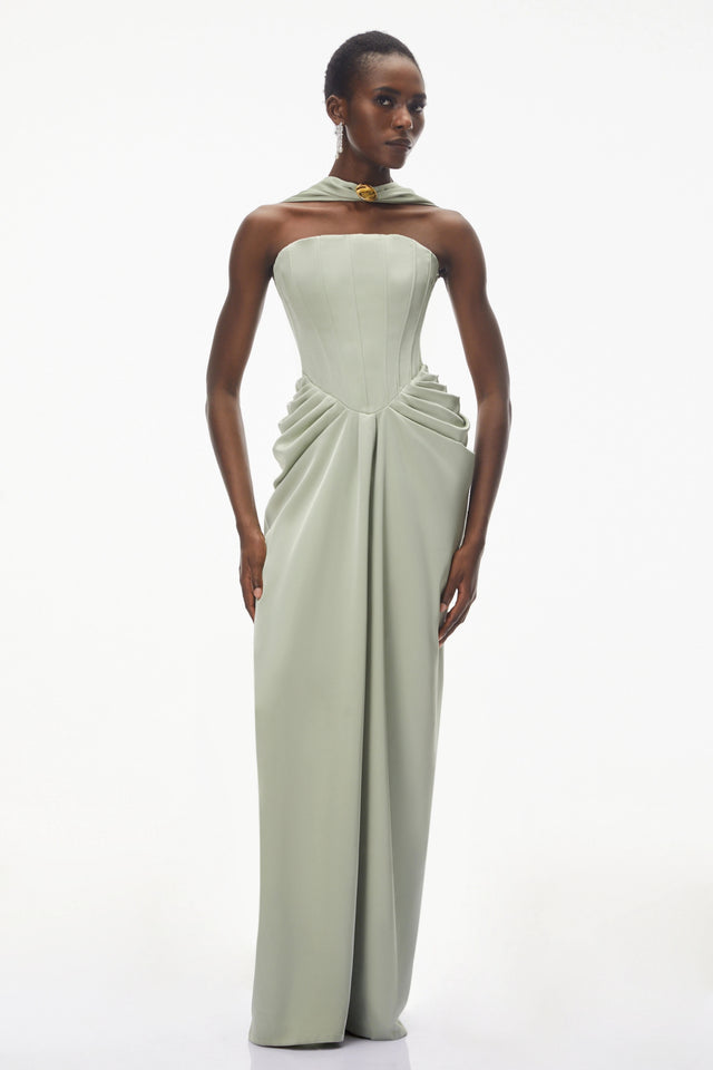 Mariella Green Halterneck Corset Maxi Gown