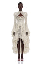 Mariella Ivory Asymmetrical Floral Lace Midi Dress