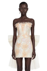 Marielle Neutral 3D Floral Mini Dress with Bow Detail