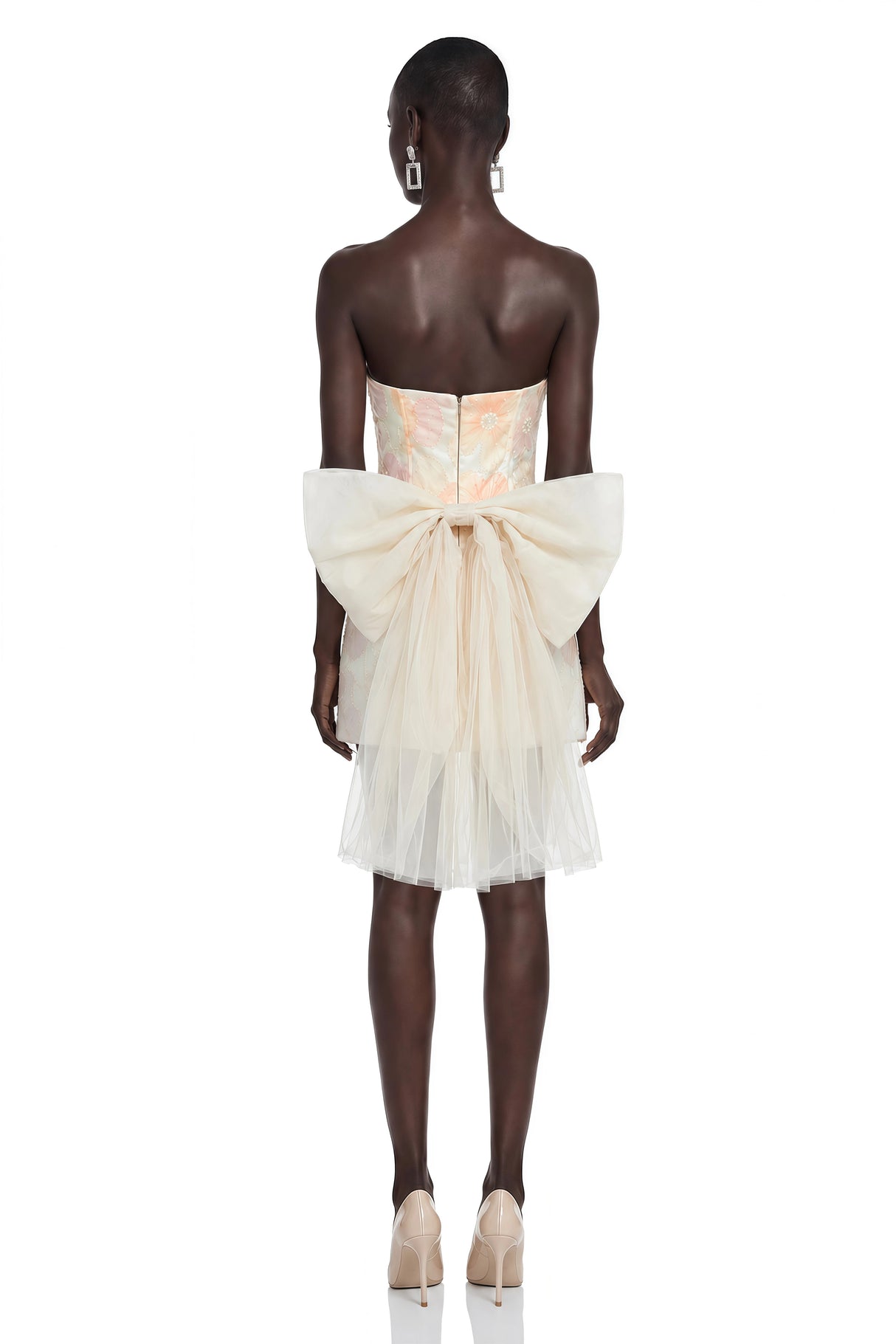 Marielle Neutral 3D Floral Mini Dress with Bow Detail