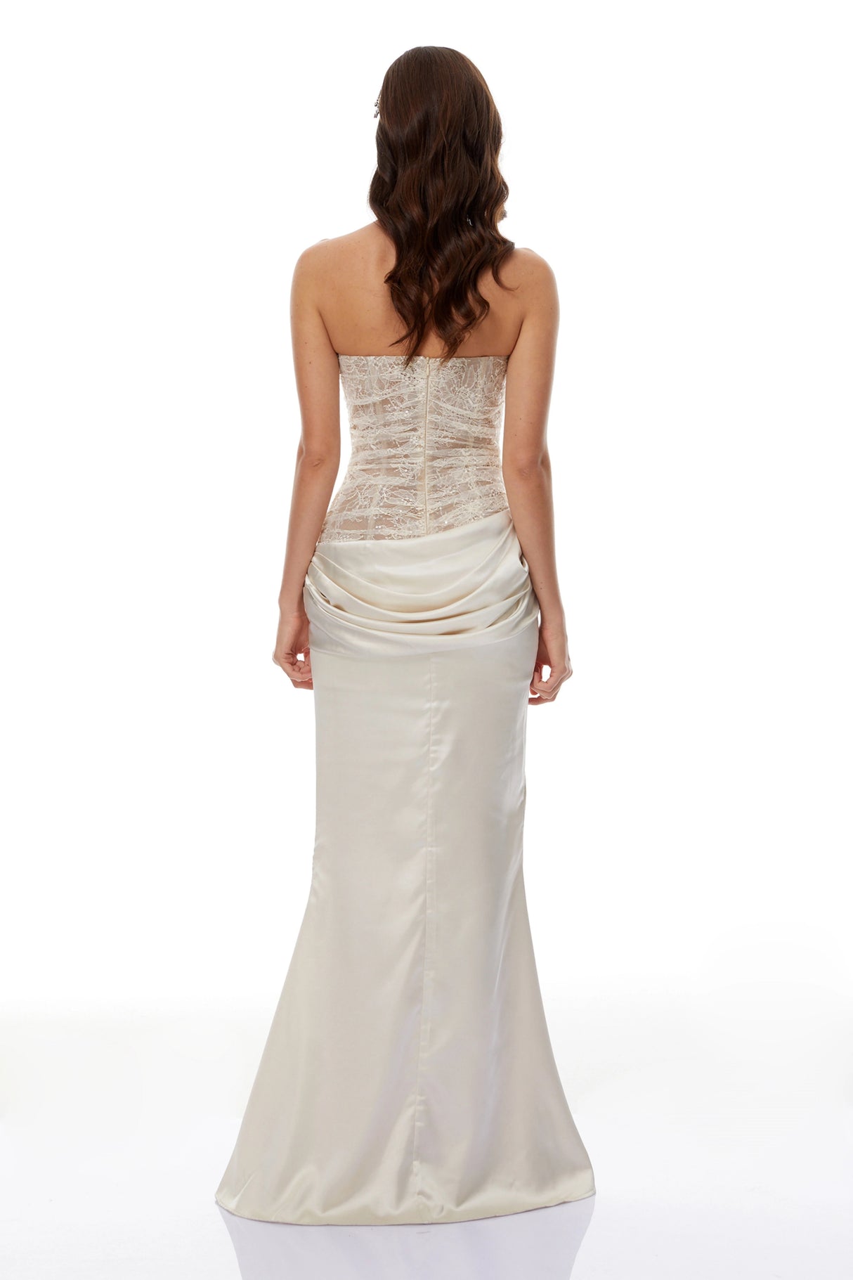Marietjie Champagne Asymmetrical Maxi Dress with Satin Panels